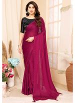 Chiffon Hot Pink Party Wear Stone Work Saree